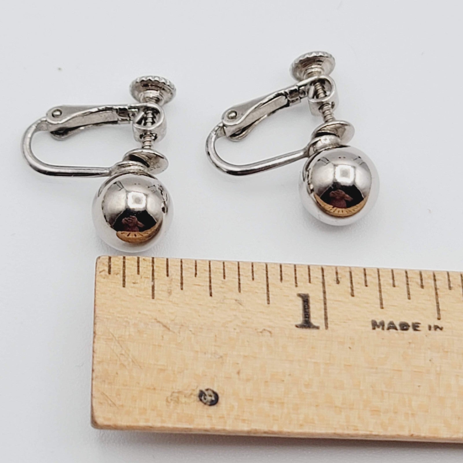 Vintage Ball Stud Clip on Earrings Silver Plated 3/8 in