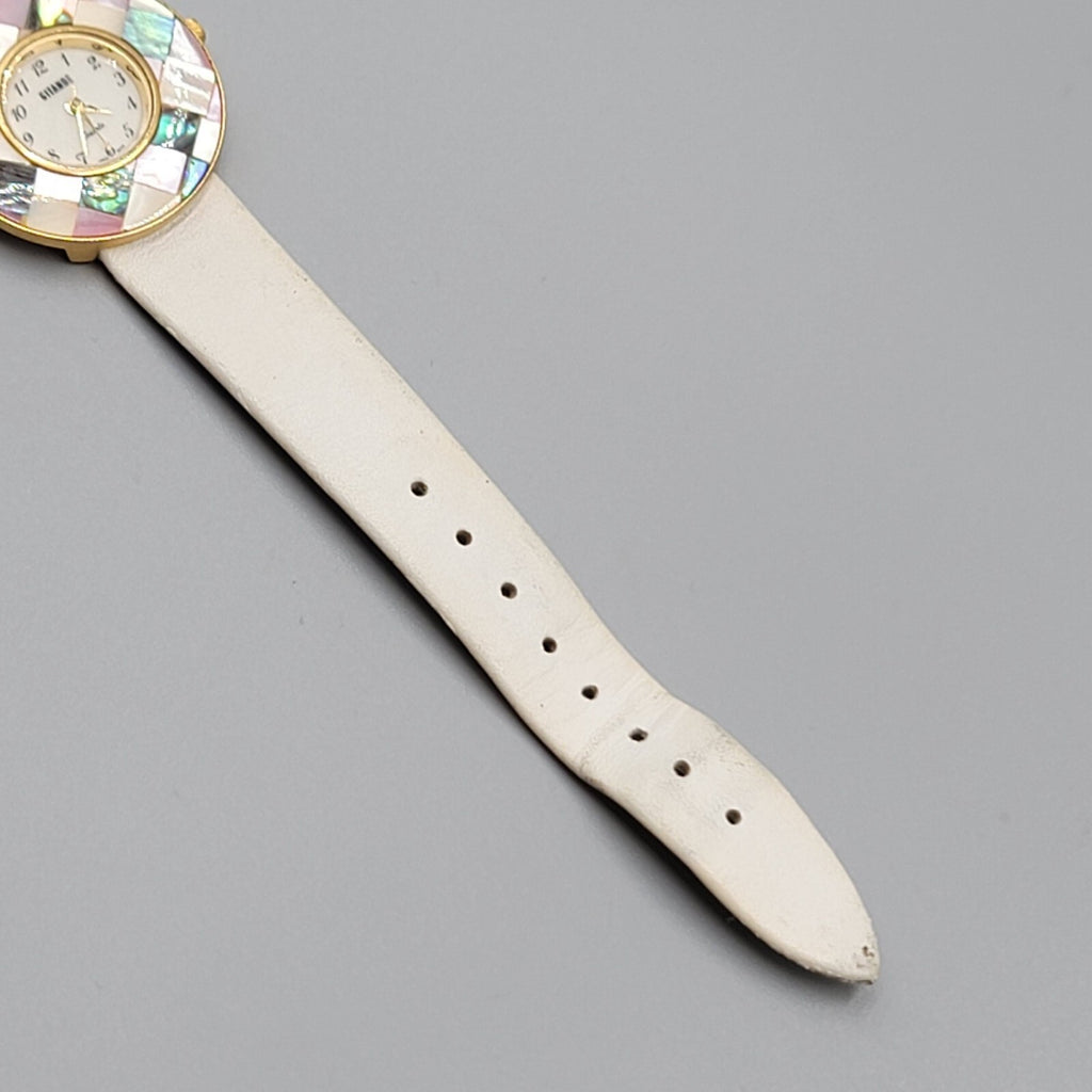Vintage Gitano Watch Women Gold Tone MOP Mosaic Bezel NEEDS BATTERY