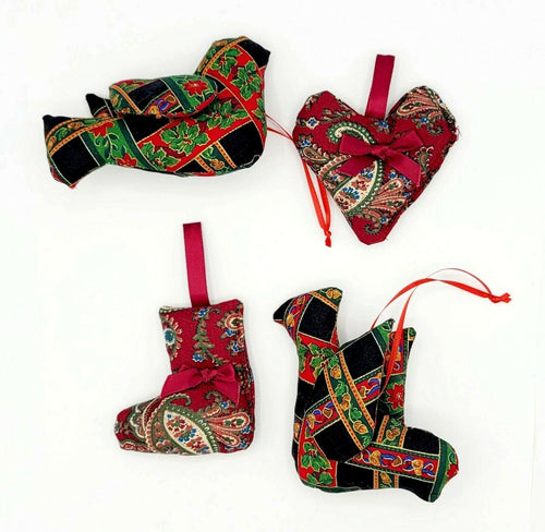 Christmas Fabric Puffy Ornaments Lot of 4 Bird Heart Stocking Bucilla?