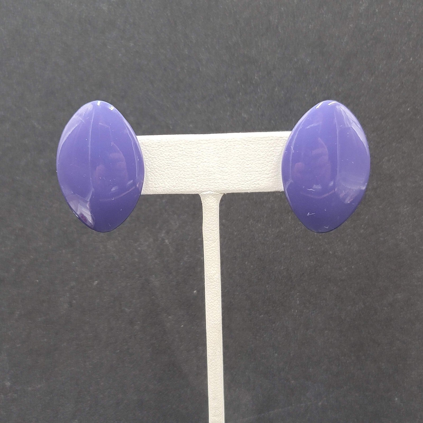 Vintage Pierced Earrings Purple Enamel Over Metal Drop 1.25"
