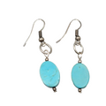 Oval Turquoise Bead Pierced Earrings Silver tone Dangle 1 1/8 in
