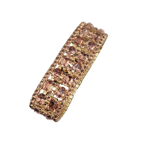 Brown Rhinestone Elastic Bracelet Gold tone Retro Look 7 in