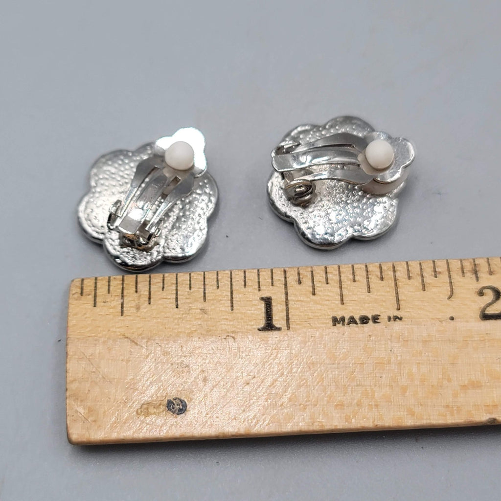 Vintage Rhinestone Stud Clip on Earrings Silver tone 5/8 in