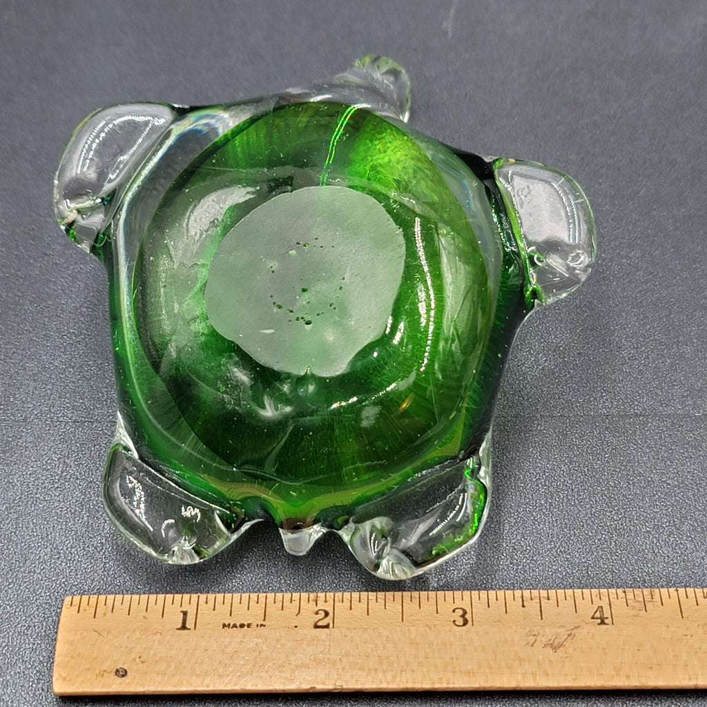 Turtle paperweight hand blown art glass green Murano style figurine