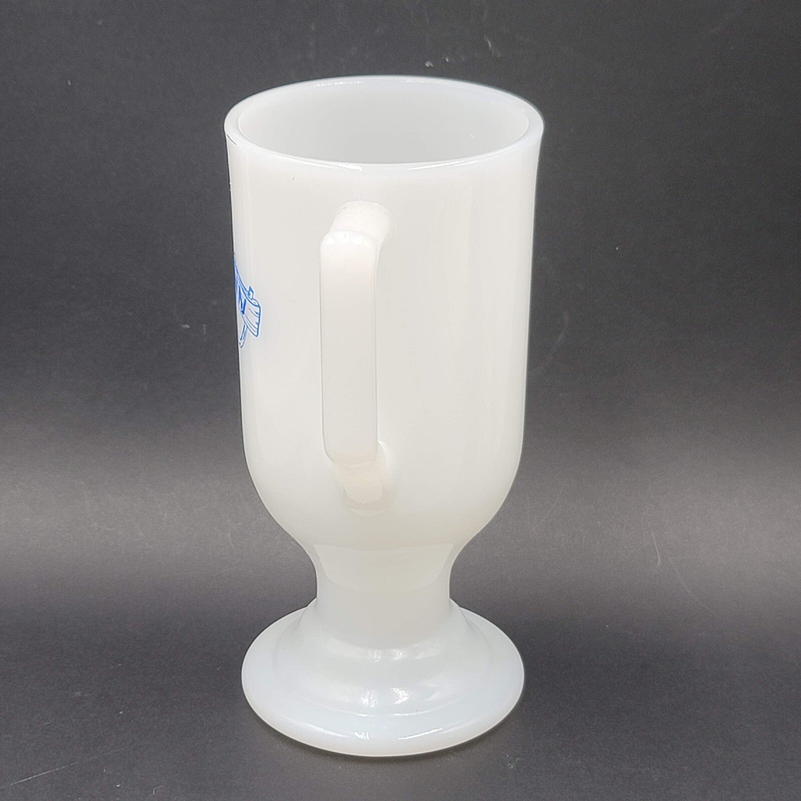 Ox Yoke Inn Amana Iowa Vintage Coffee Mug Milk Glass Blue Lettering