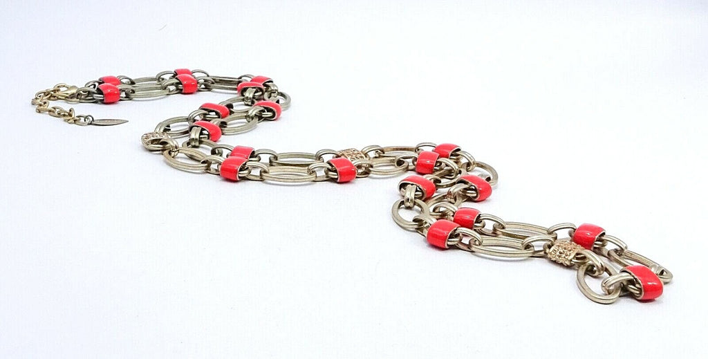 COLDWATER CREEK Gold tone Red Enamel Rhinestone Necklace 36" - 38"