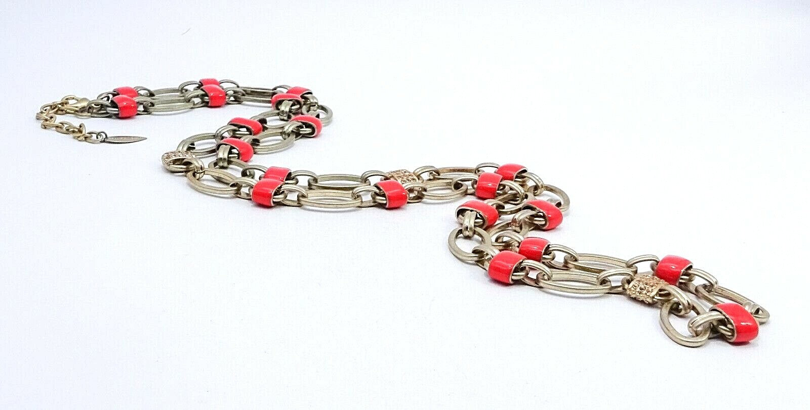 COLDWATER CREEK Gold tone Red Enamel Rhinestone Necklace 36" - 38"