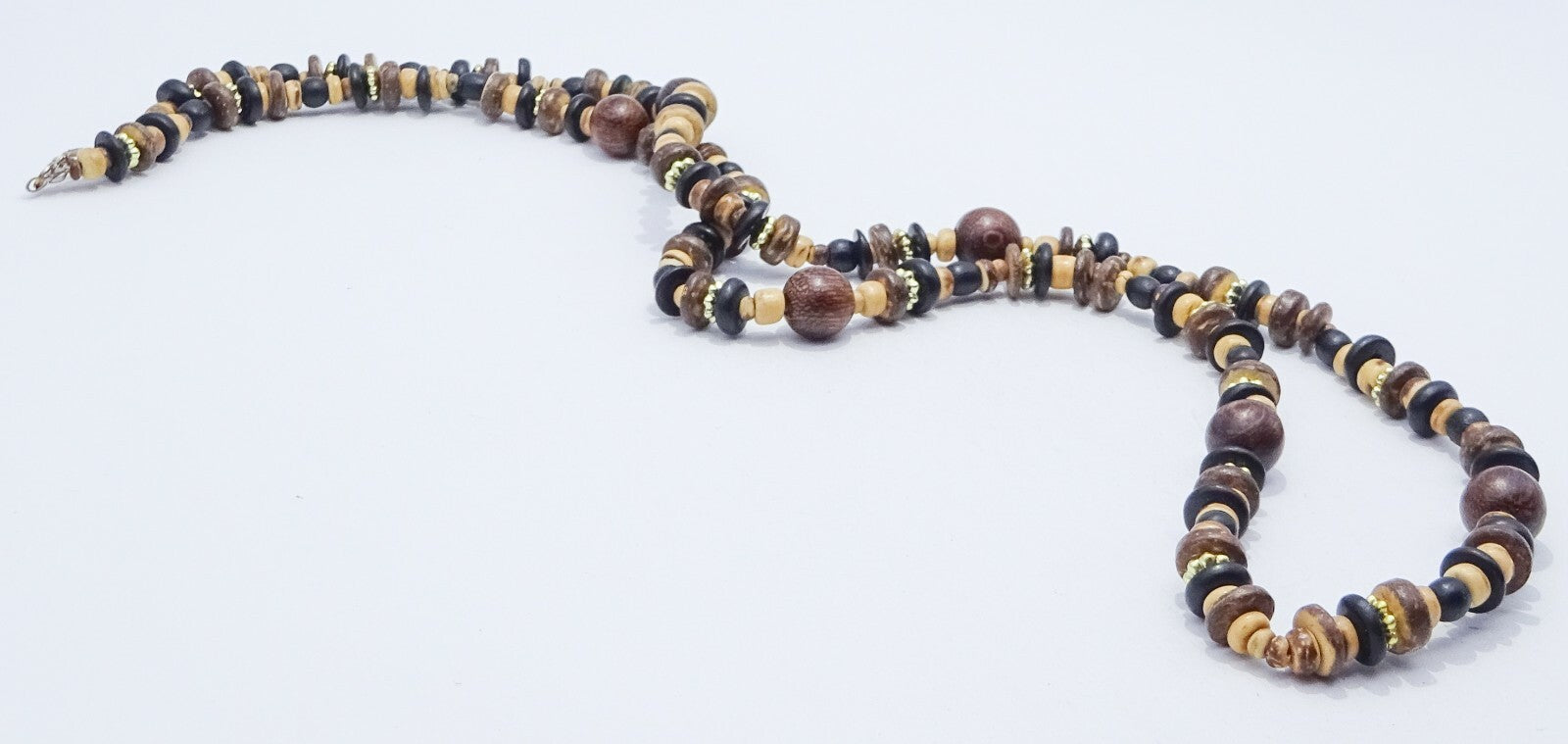Multi Strand Wood Coconut Handmade Bead Necklace 31"