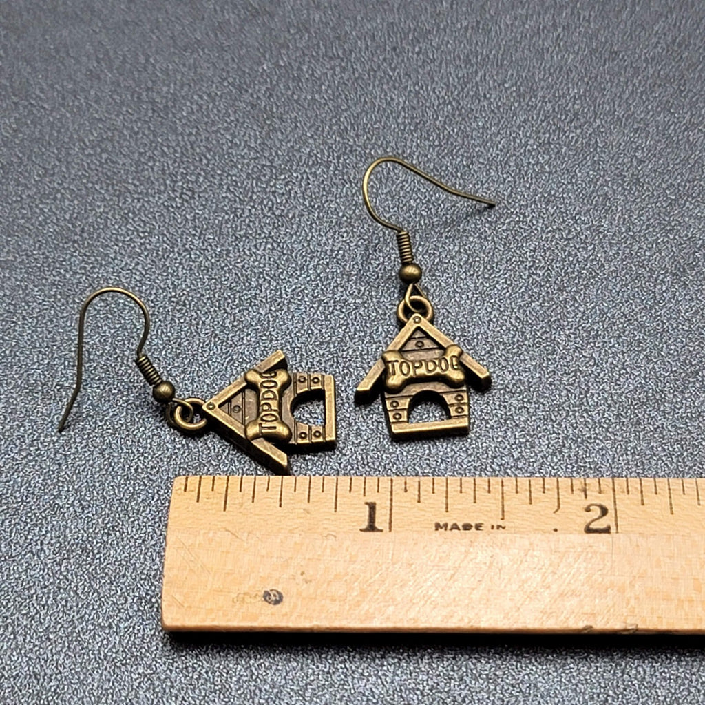 Top Dog Doghouse Pierced Earrings Bronze tone Dangle 3/4"