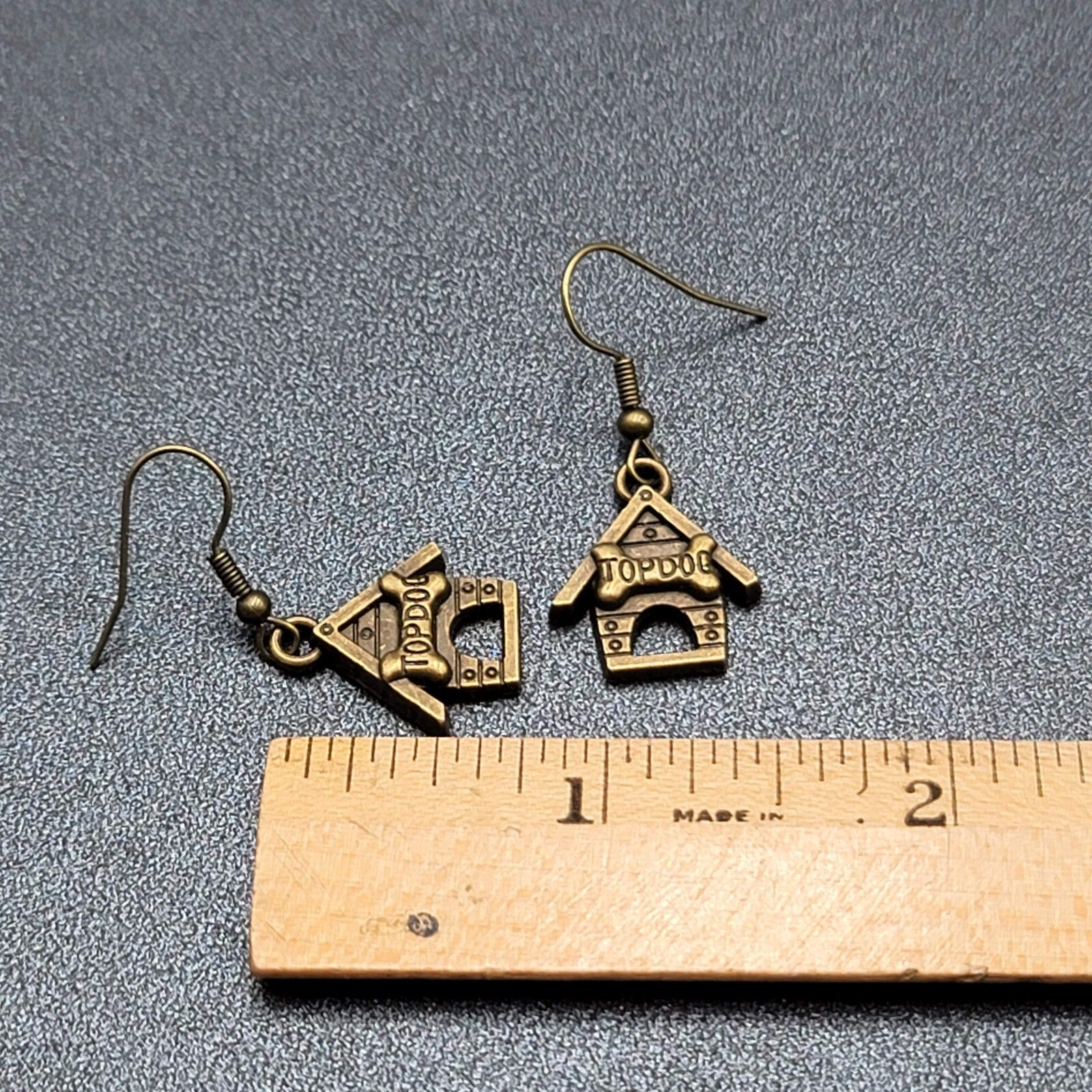 Top Dog Doghouse Pierced Earrings Bronze tone Dangle 3/4"