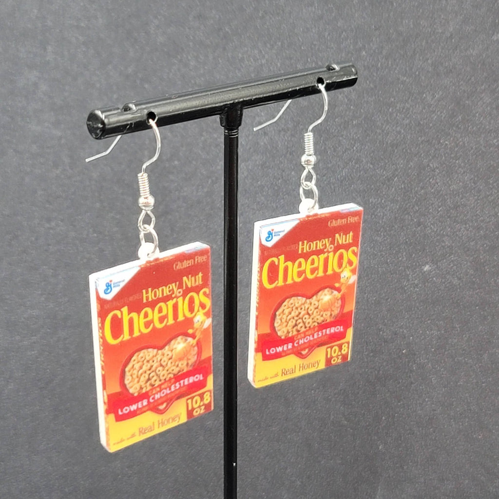 Honey Nut Cheerios Pierced Earrings Fun Breakfast Food Novelty 1.25"