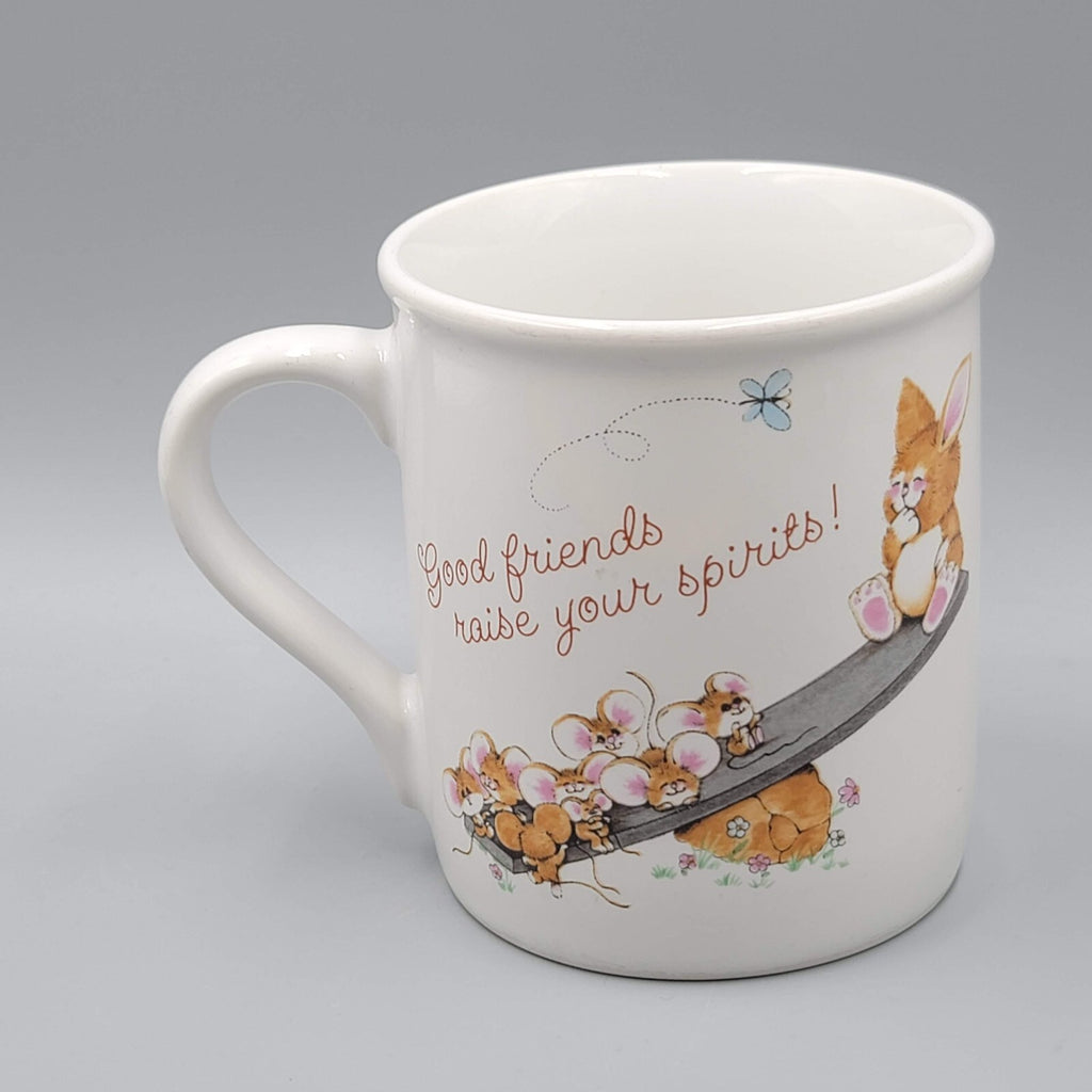 Good Friends are Uplifting COFFEE MUG bunny rabbit mice Hallmark VTG