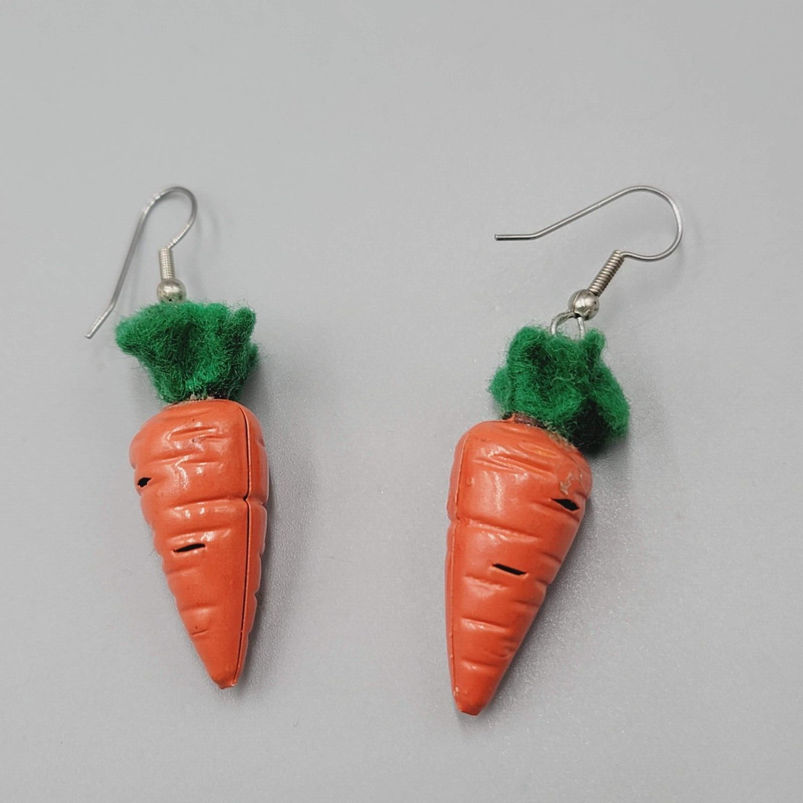 Vintage Pierced Earrings Enamel Dangle Carrot Jingle Bell 1.5"