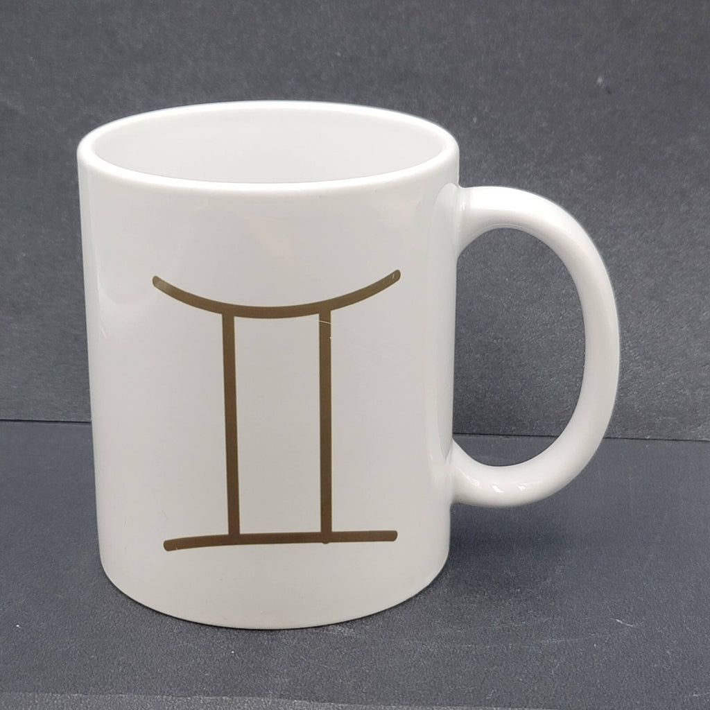 Gemini Horoscope Twins Zodiac Porcelain Coffee Mug White Gold