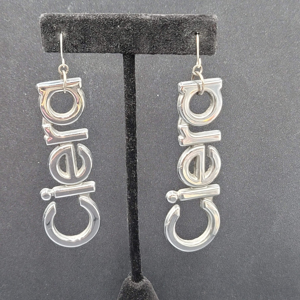 CIERA Pierced Earrings Silver tone Dangle  2.75" Oldsmobile Emblem
