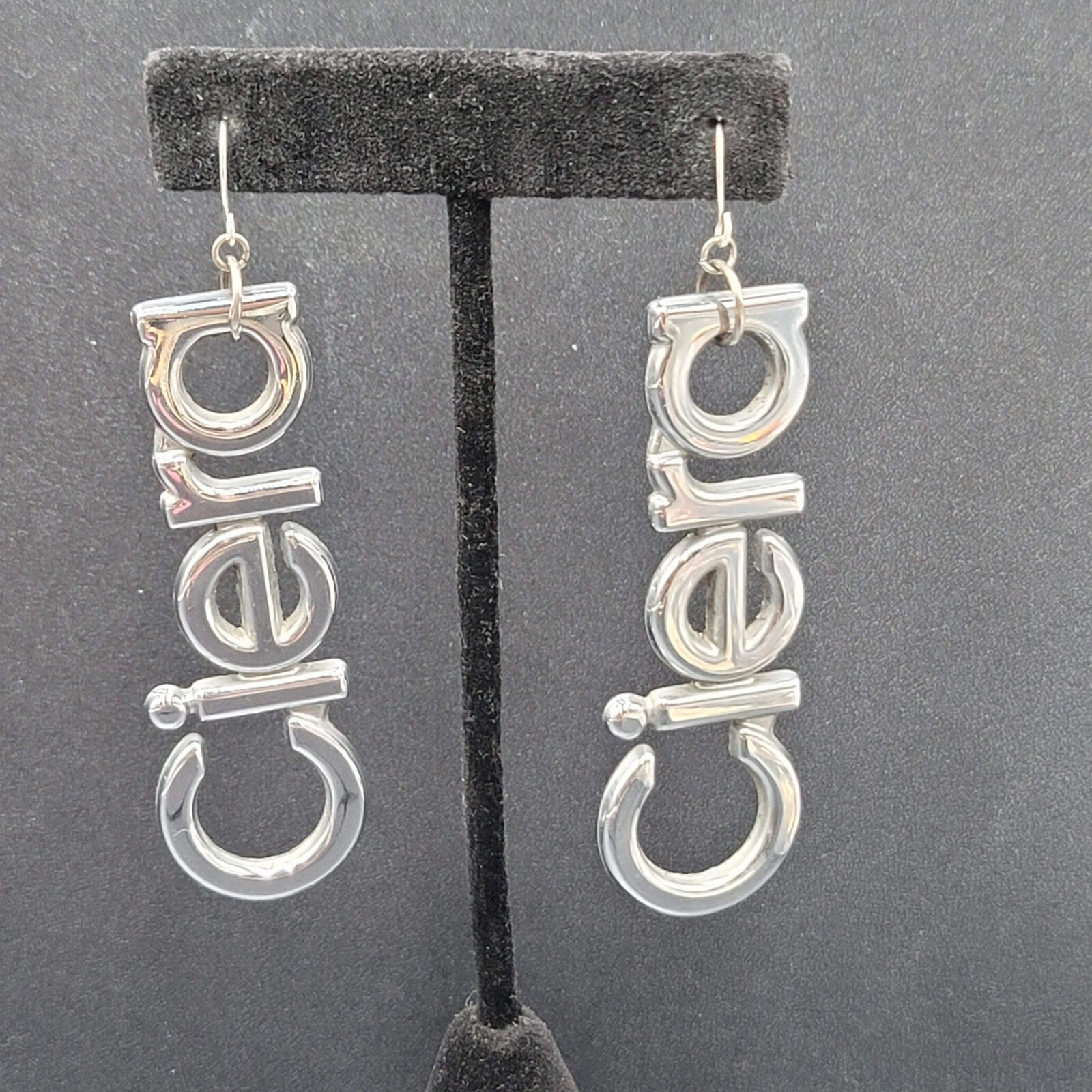 CIERA Pierced Earrings Silver tone Dangle  2.75" Oldsmobile Emblem