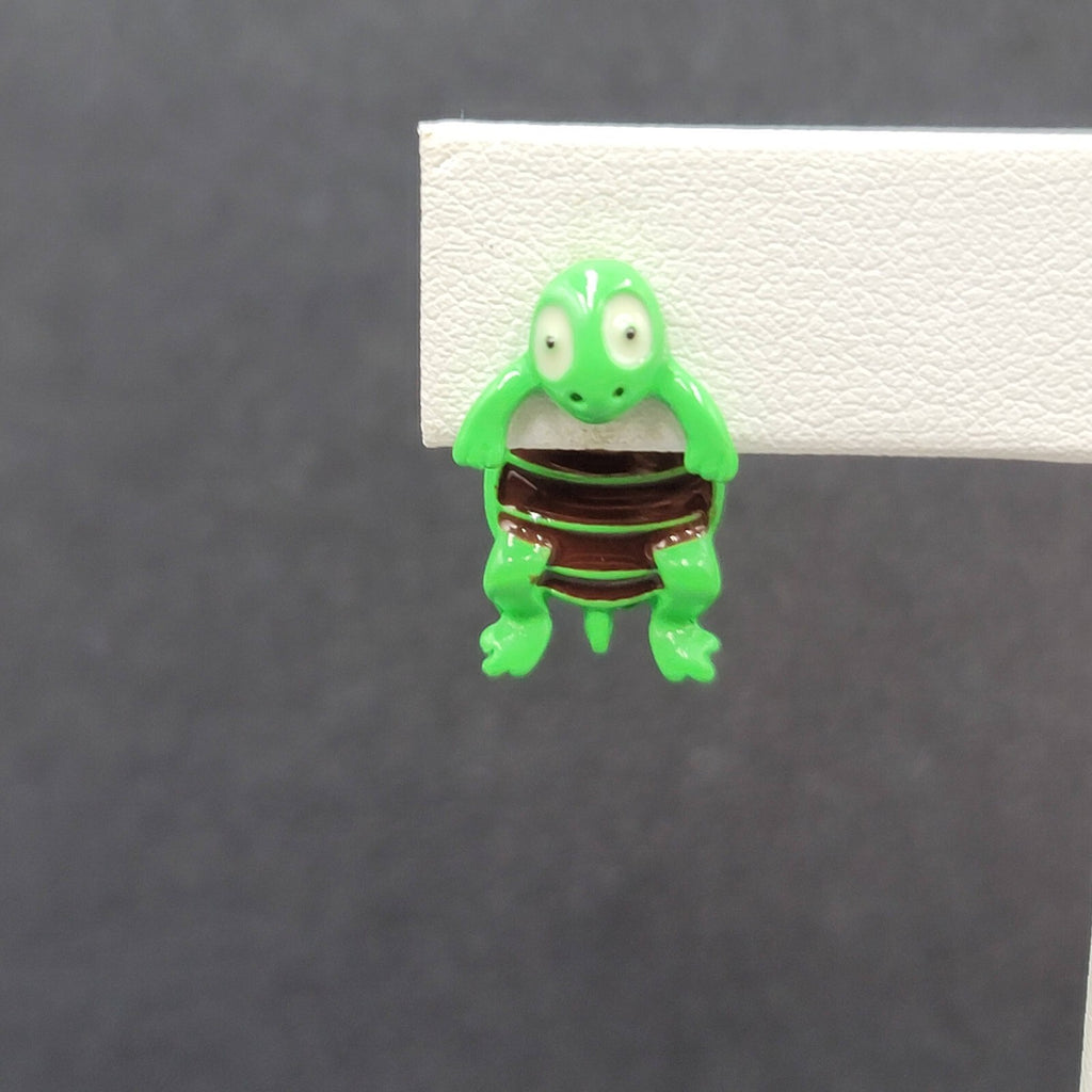 Turtle Pierced Earrings Enamel Enamel Dangle 3/4"