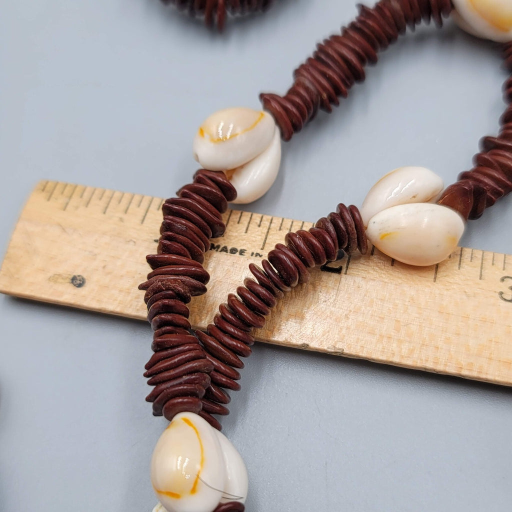 Vintage Apple Seed and Cowrie Shell Bead Necklace Long Handmade 37"