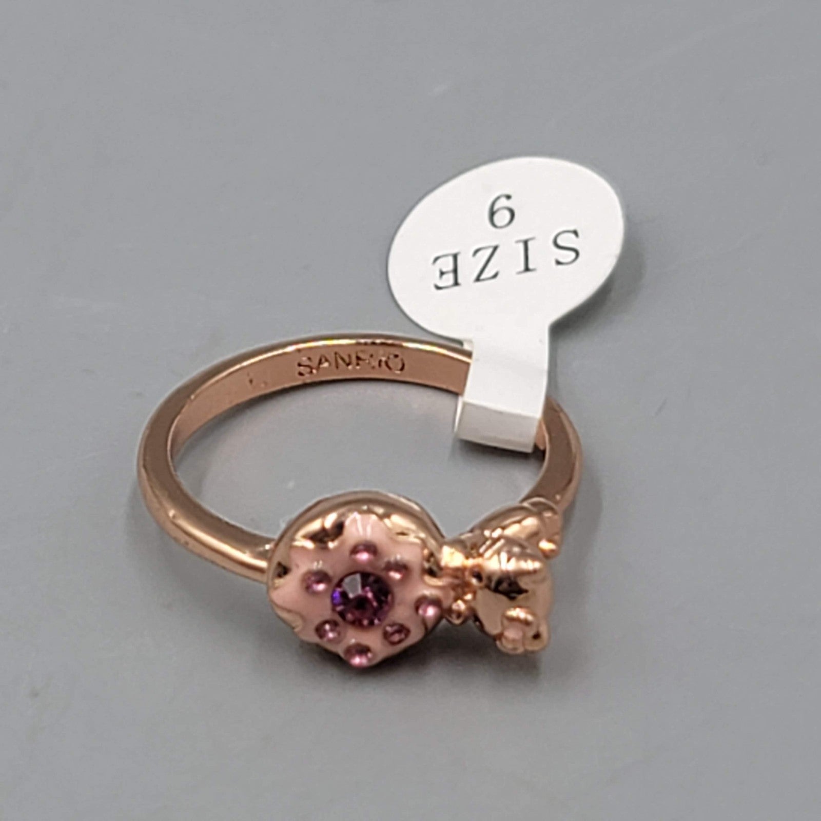 Hello Kitty Bakery Fragrant Jewels Ring Sz 9 Rose Gold tone Enamel Crystal Donut