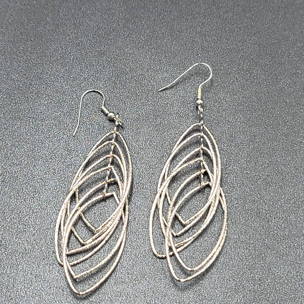 Pierced Earrings Silver tone Textured Concentric Hoops Dangle Statement 2.75"