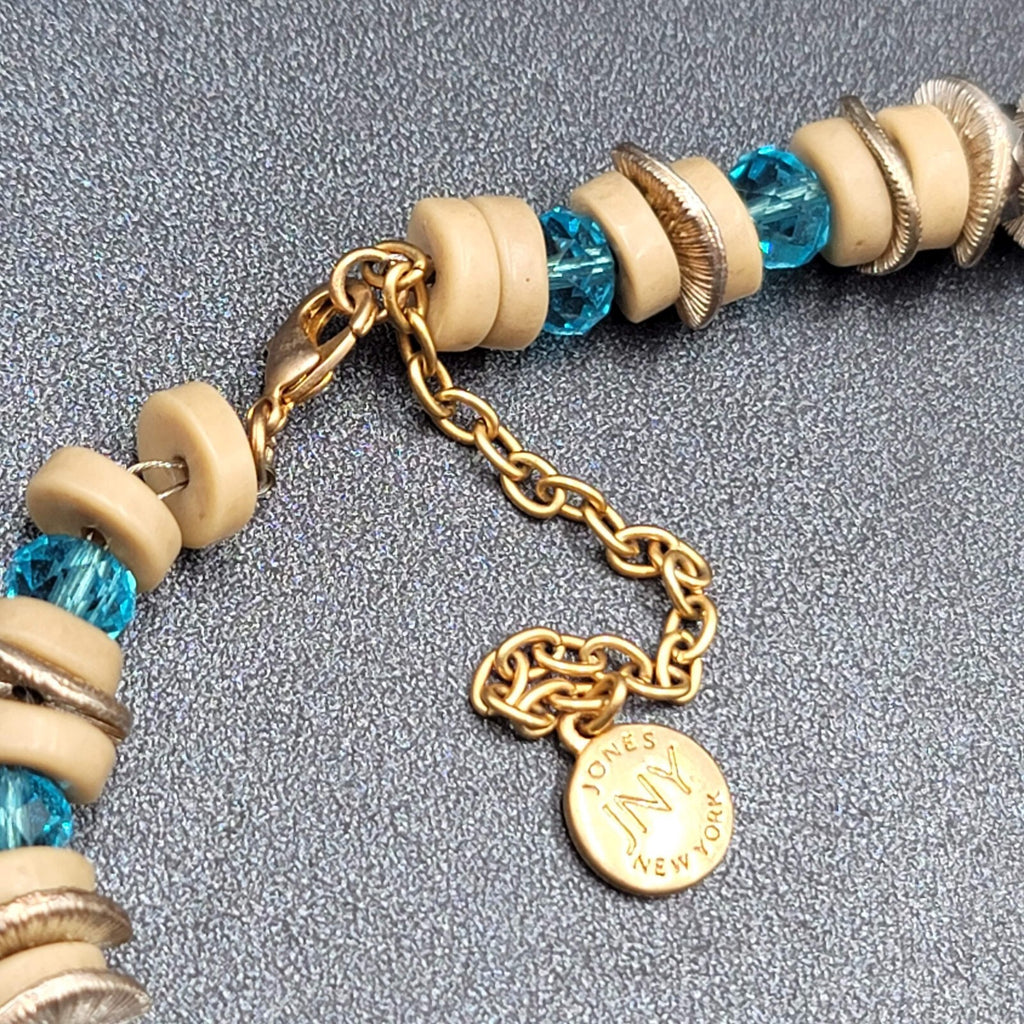 JONES NEW YORK JNY Signed Gold Tone Blue Chunky Beads Necklace 16"-19"