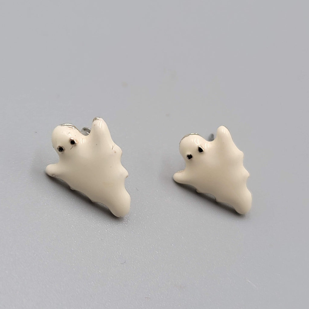 Enamel Ghost Studs Pierced Earrings Halloween 1/2"