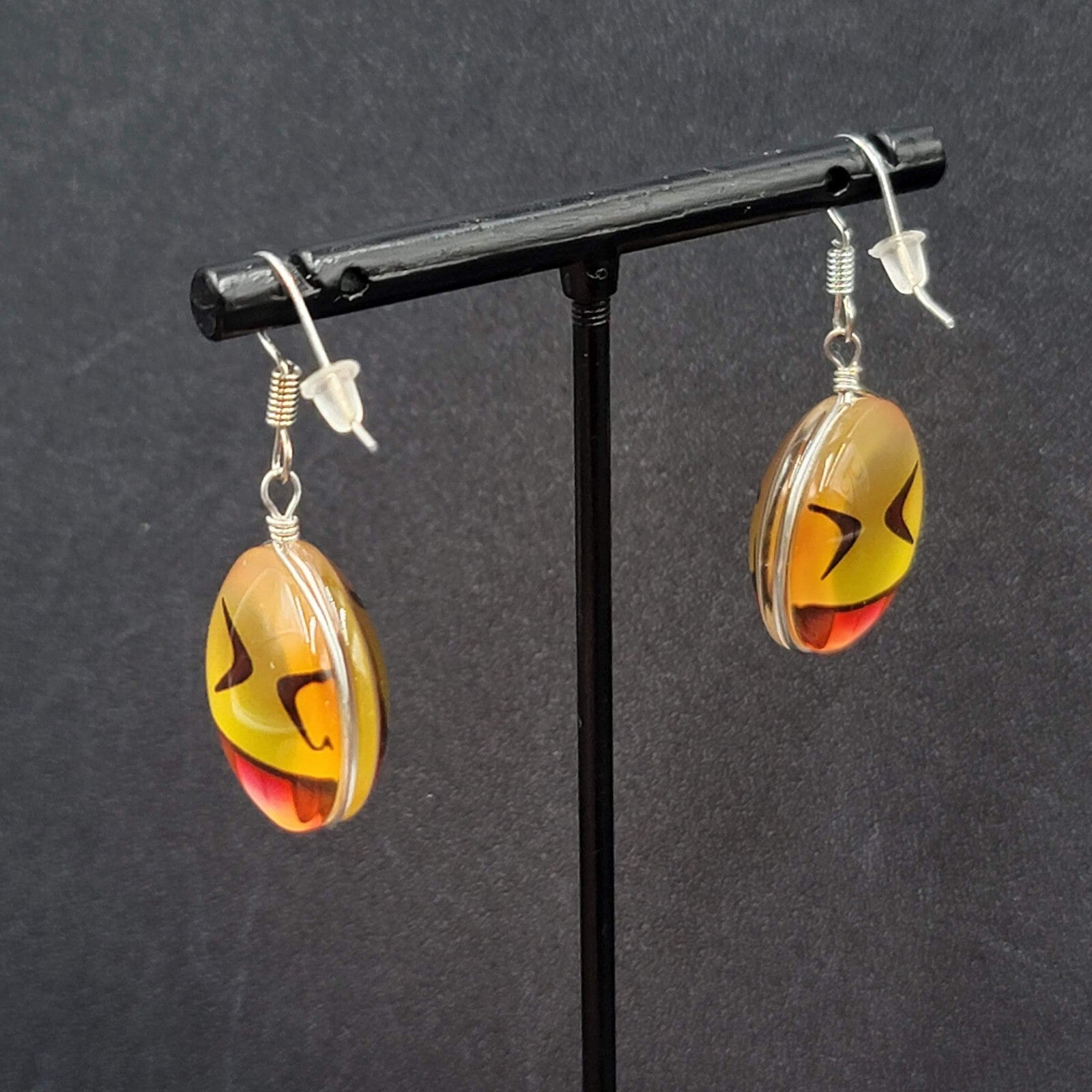 Pierced Earrings Glass Yellow Laughing Emoji Dangle 1"