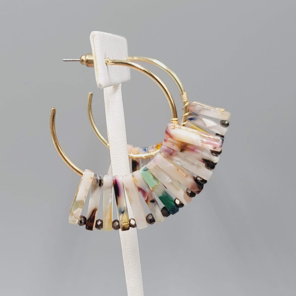 Colorful Resin Hoop Pierced Earrings Gold Tone Statement Jewelry 2"