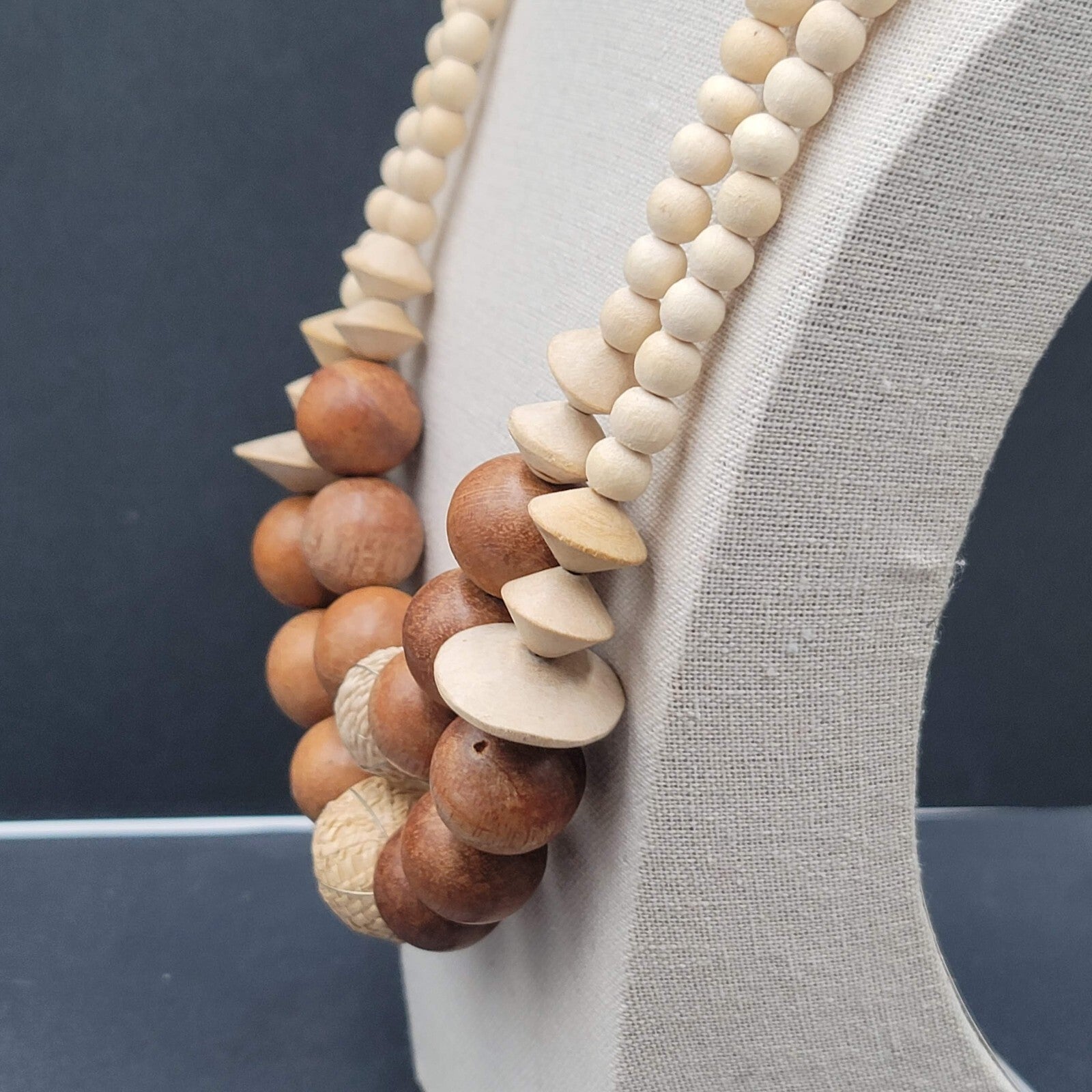 White House Black Market Graduated Wood Bead Double Strand Necklace 20"-22"