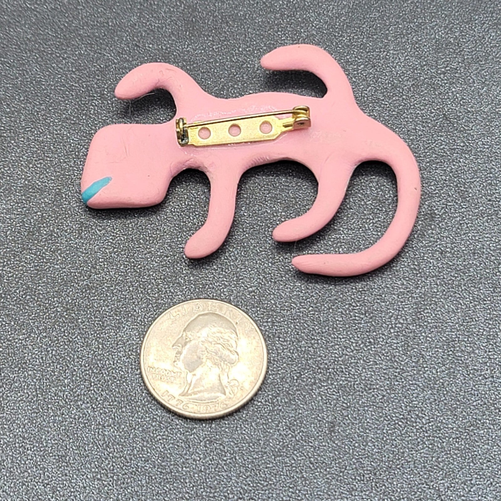 Vintage 90s Lizard Brooch Pink Polymer Clay Figural 2.5"