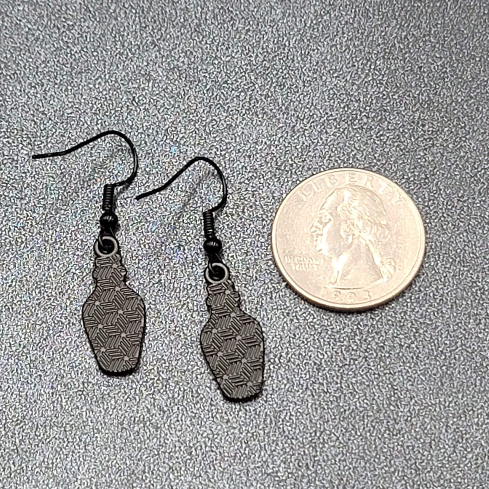 Poison Pierced Earrings Purple Black White Enamel Dangle 7/8" 