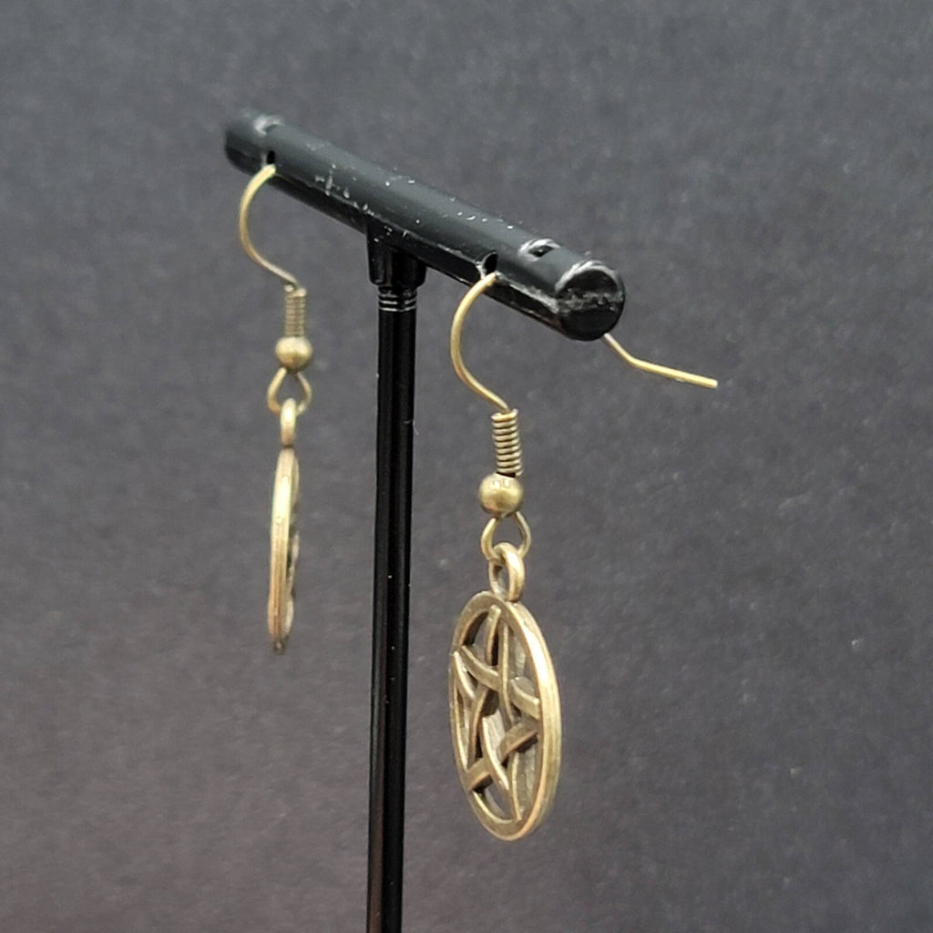 Pierced Earrings Bronze tone Round Pentacle Pentagram Dangle 3/4"