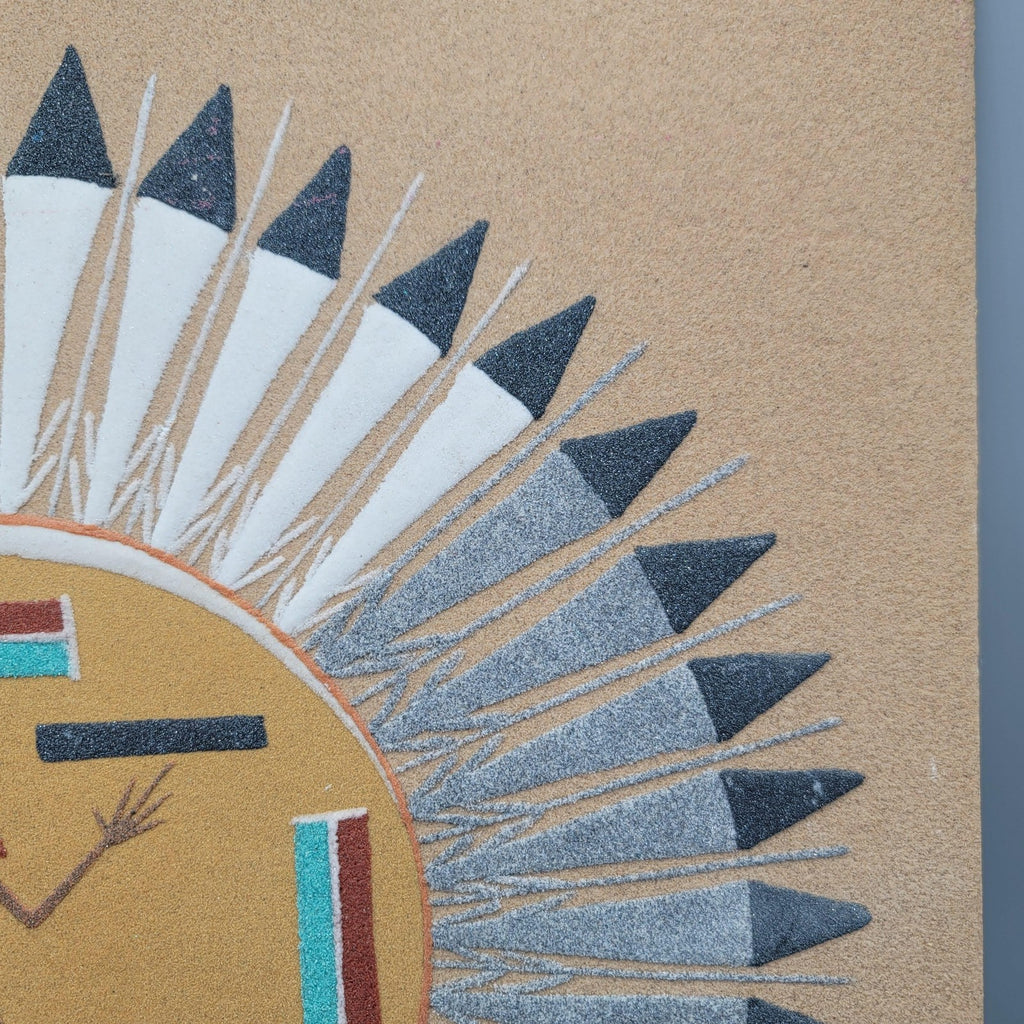 Sun and Eagle Sand Painting Southwestern Art Signed Damon 16 in Square Panel