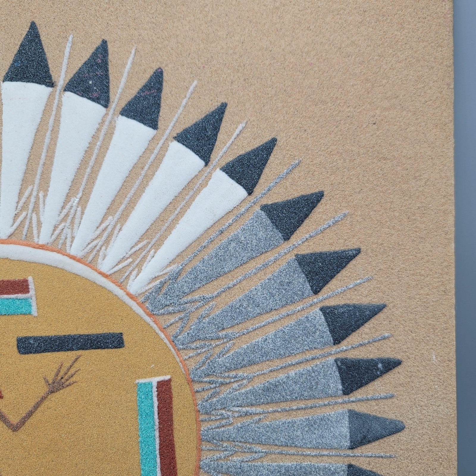 Sun and Eagle Sand Painting Southwestern Art Signed Damon 16 in Square Panel