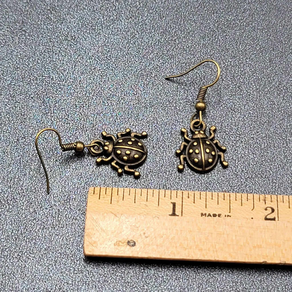 Ladybug Pierced Earrings Dangle Bronze tone 5/8"