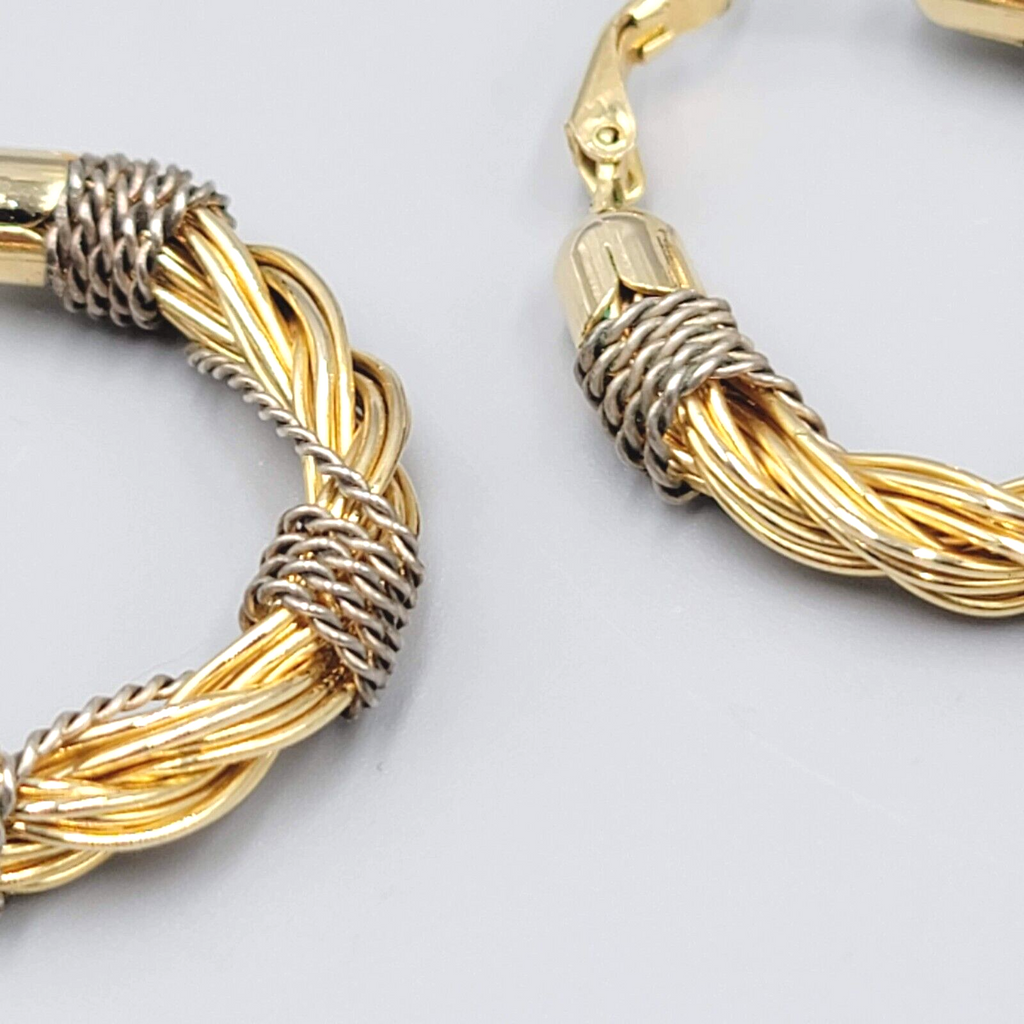 Twist Wire Hoops Pierced Earrings Gold tone Silver tone Two Tone 1.25"