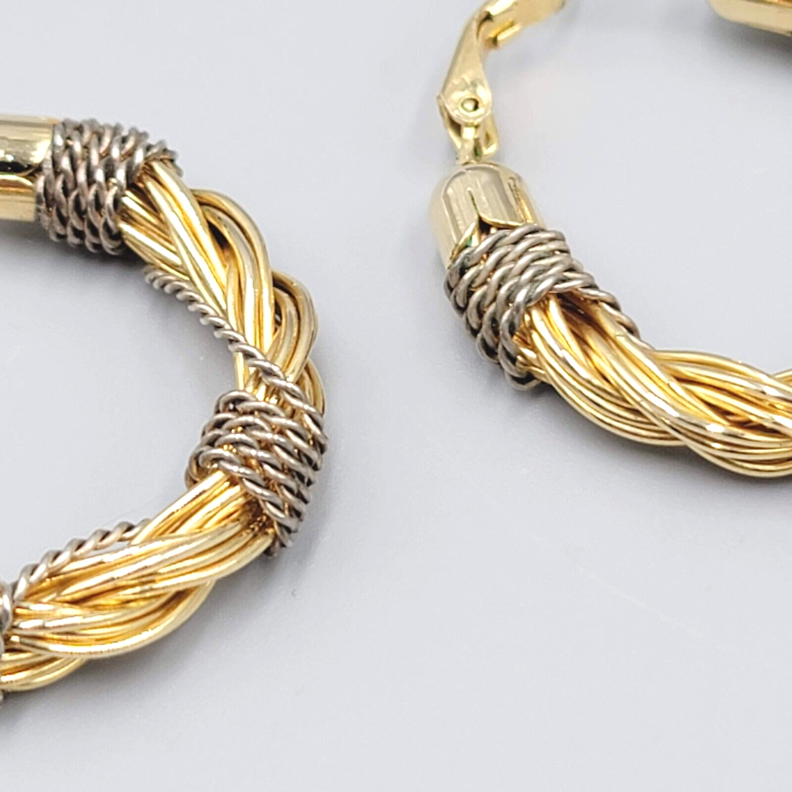 Twist Wire Hoops Pierced Earrings Gold tone Silver tone Two Tone 1.25"