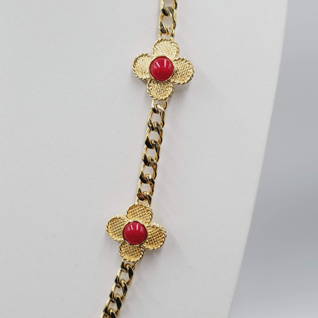 Vintage Heavy Gold Tone Thick Chain Station Red Accents 30"