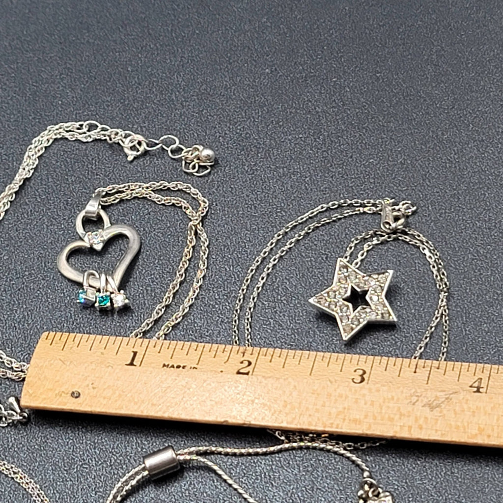 Lot of 4 Costume Crystal Silver tone Jewlery 3 Pendant Necklaces 1 Love Bracelet