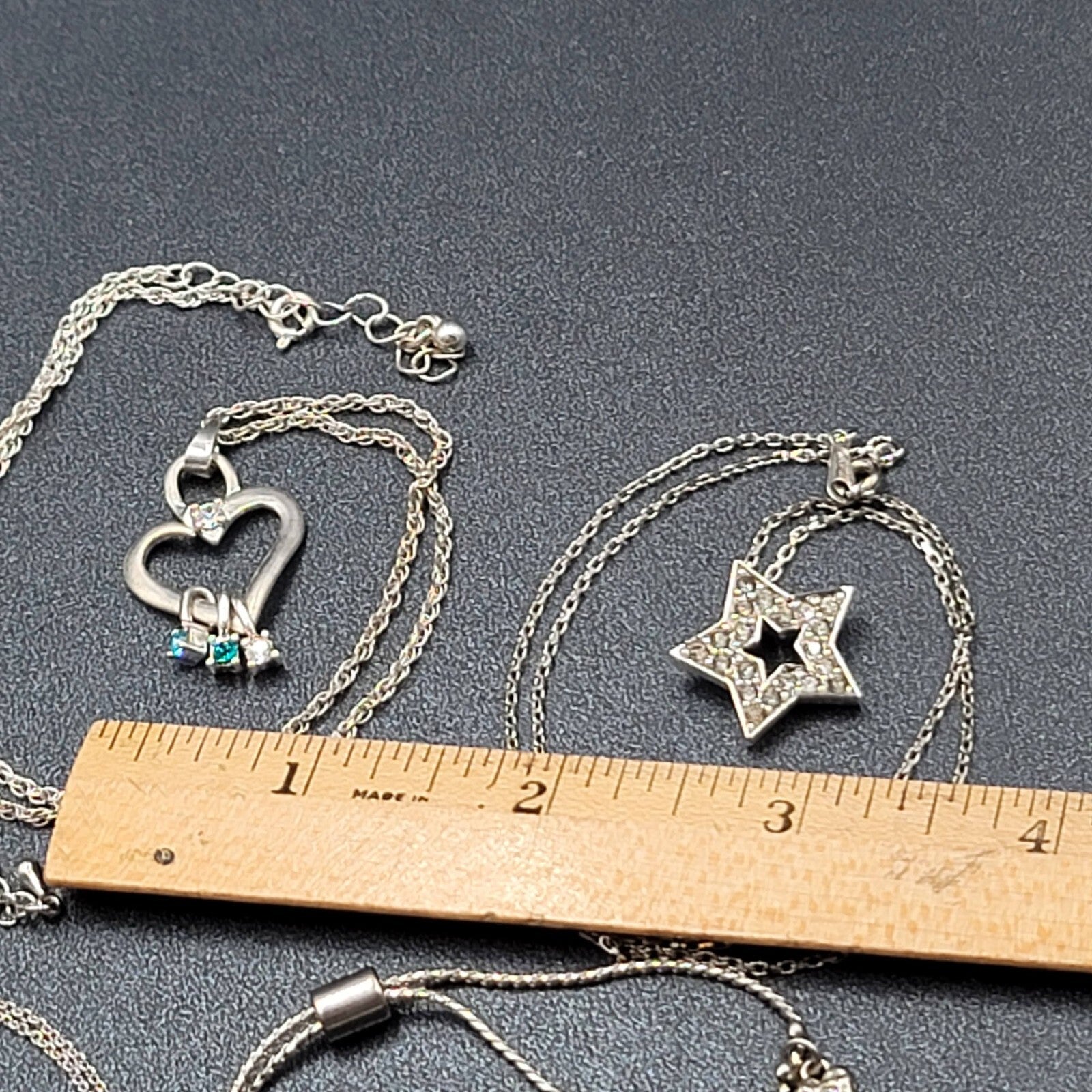 Lot of 4 Costume Crystal Silver tone Jewlery 3 Pendant Necklaces 1 Love Bracelet