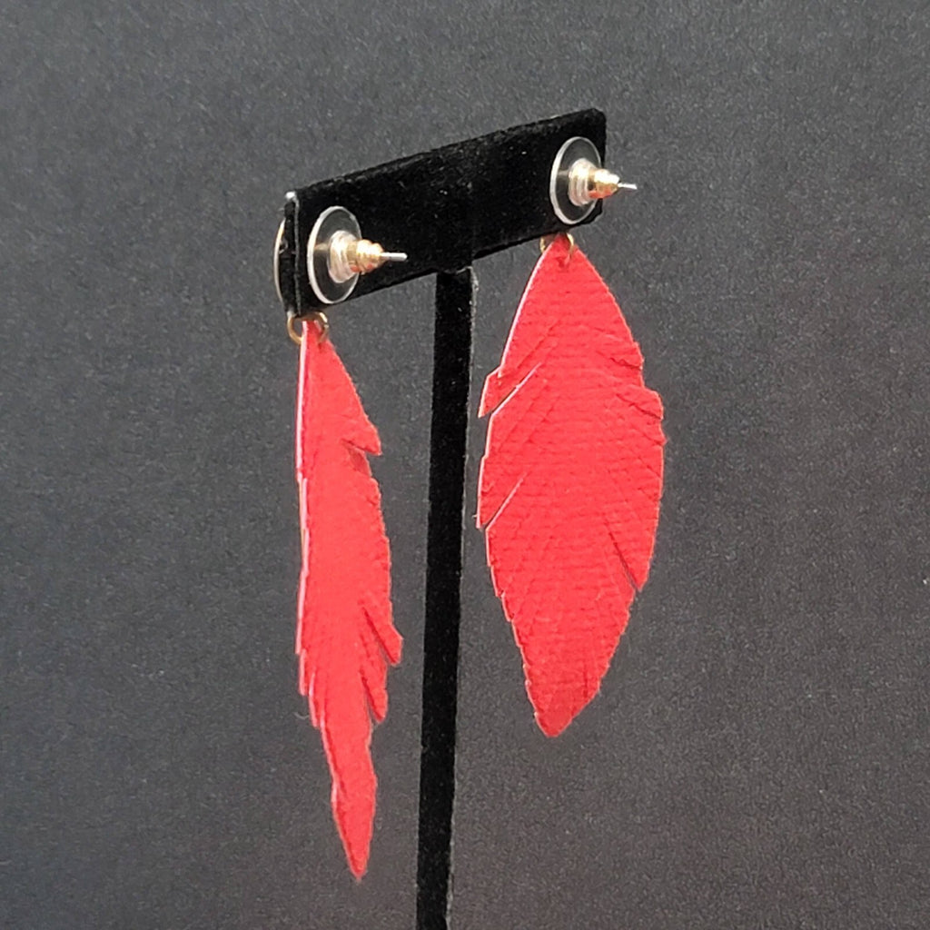 Pierced Earrings Gold tone Large Statement Red Fringe Dangle 2 7/8"
