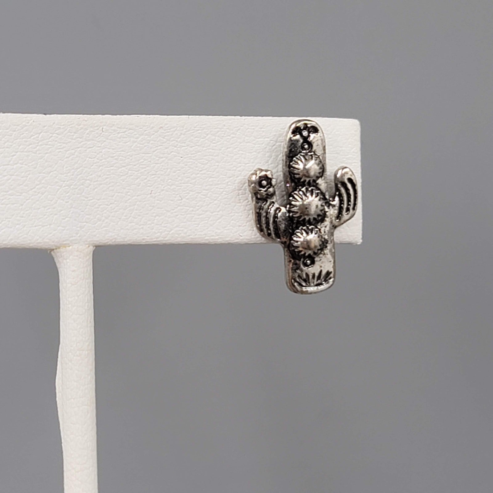Saguaro Cactus Pierced Earrings Silver tone 3/4"