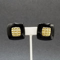 Vintage 1980's Pierced Earrings Black and Gold Acrylic Rectangle Stud 1 1/4"