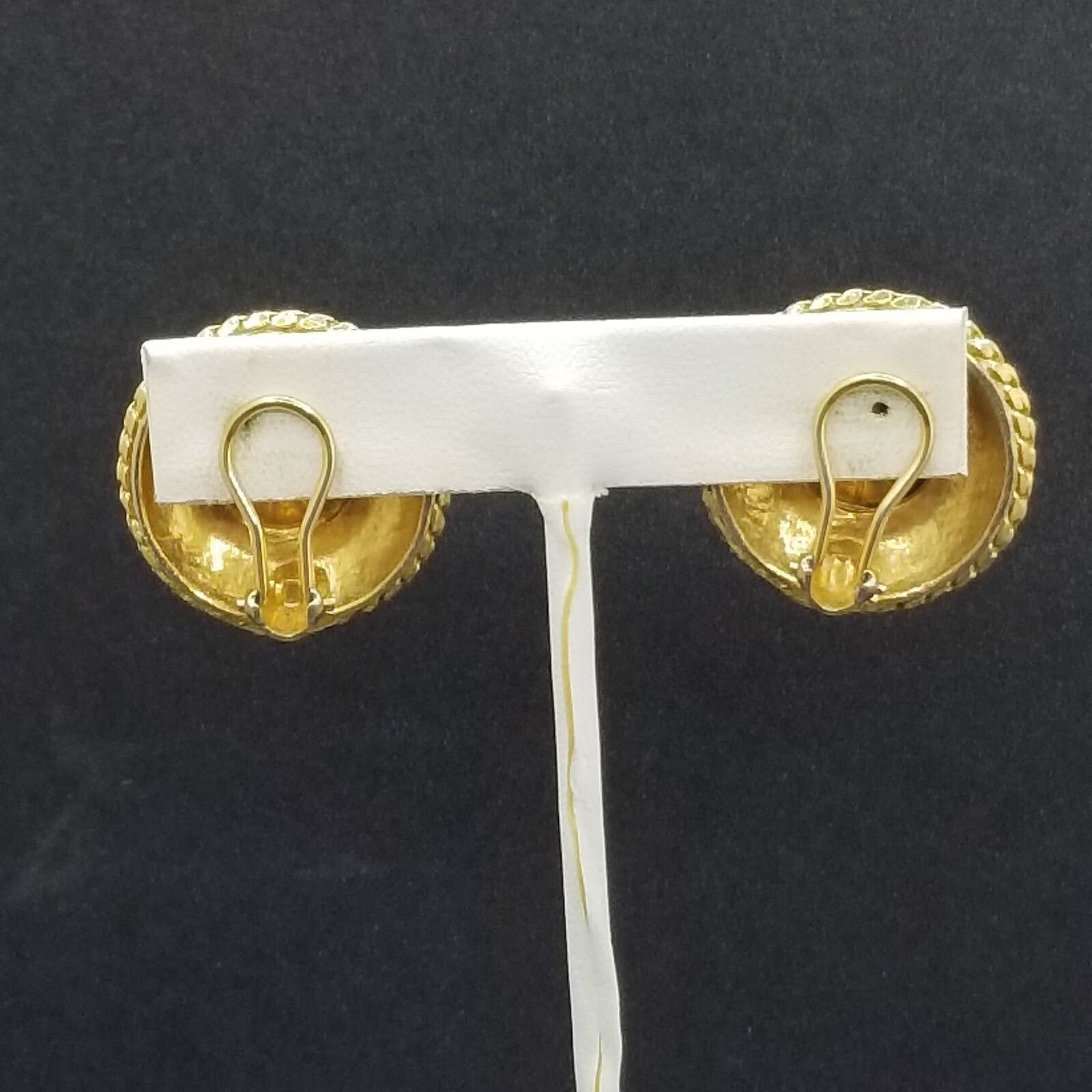 Vintage Clip On Earrings Gold tone Rhinestone Rope Stud 1 1/8"