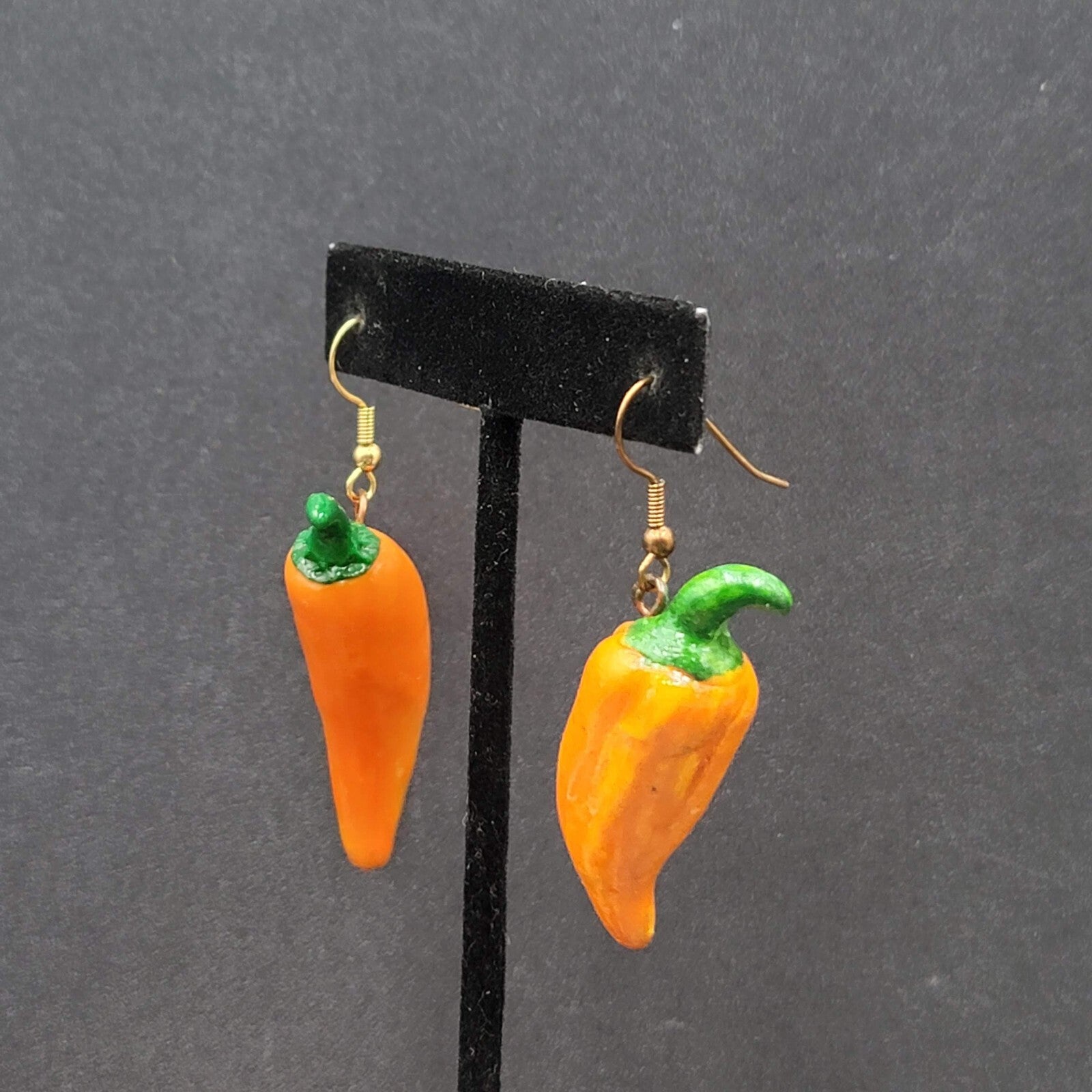 Vintage Pierced Earrings Orange Chili Pepper Dangle 2"