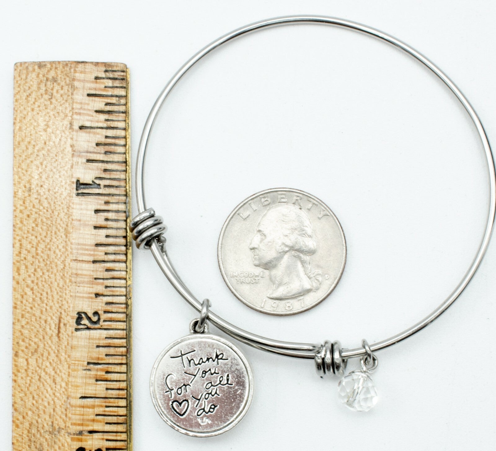 LA Heart Charm Bracelet "Mom, I Love you" "Thank you for all you do" 2 1/2"