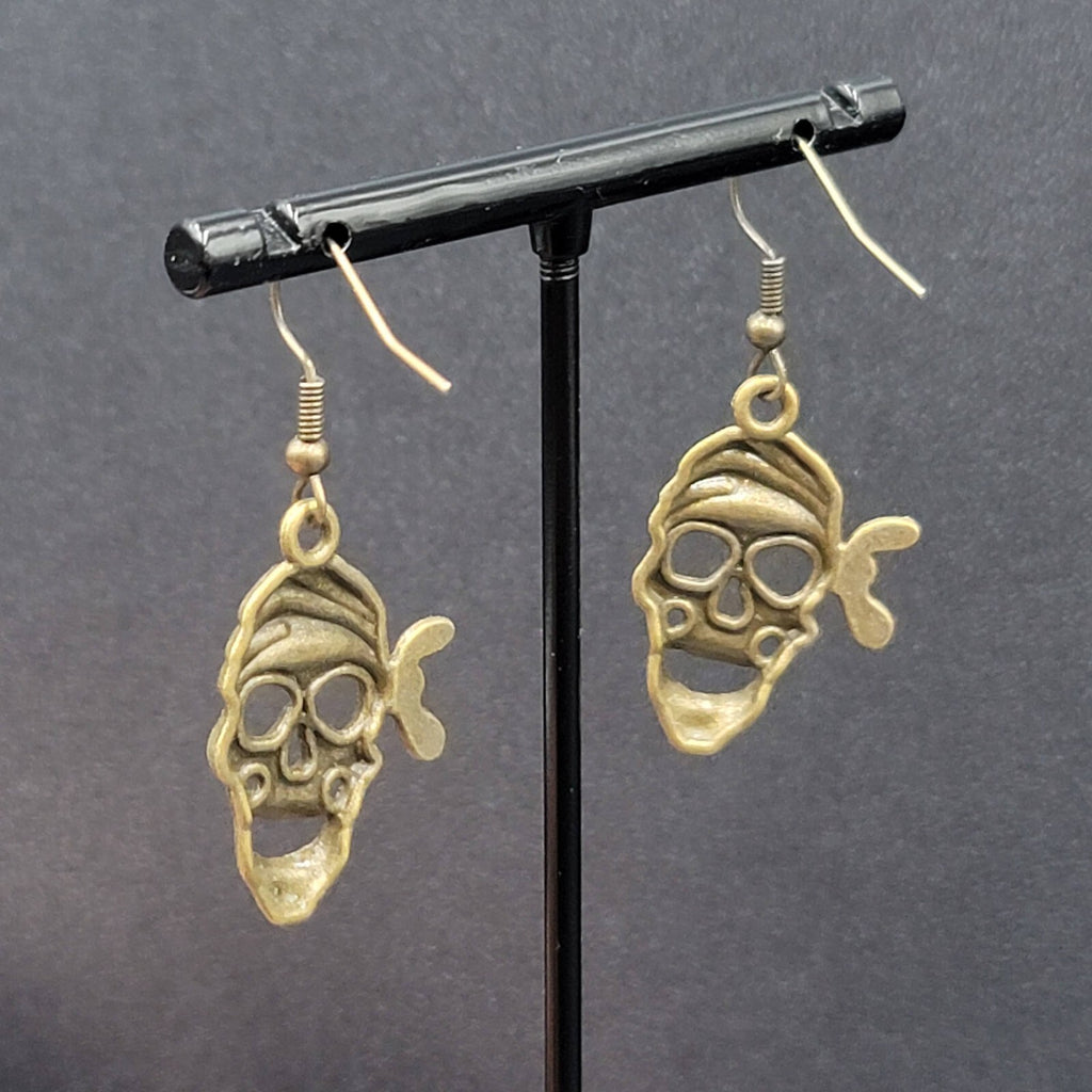 New Pirate Pierced Earrings Bronze tone Dangle 1 1/8"