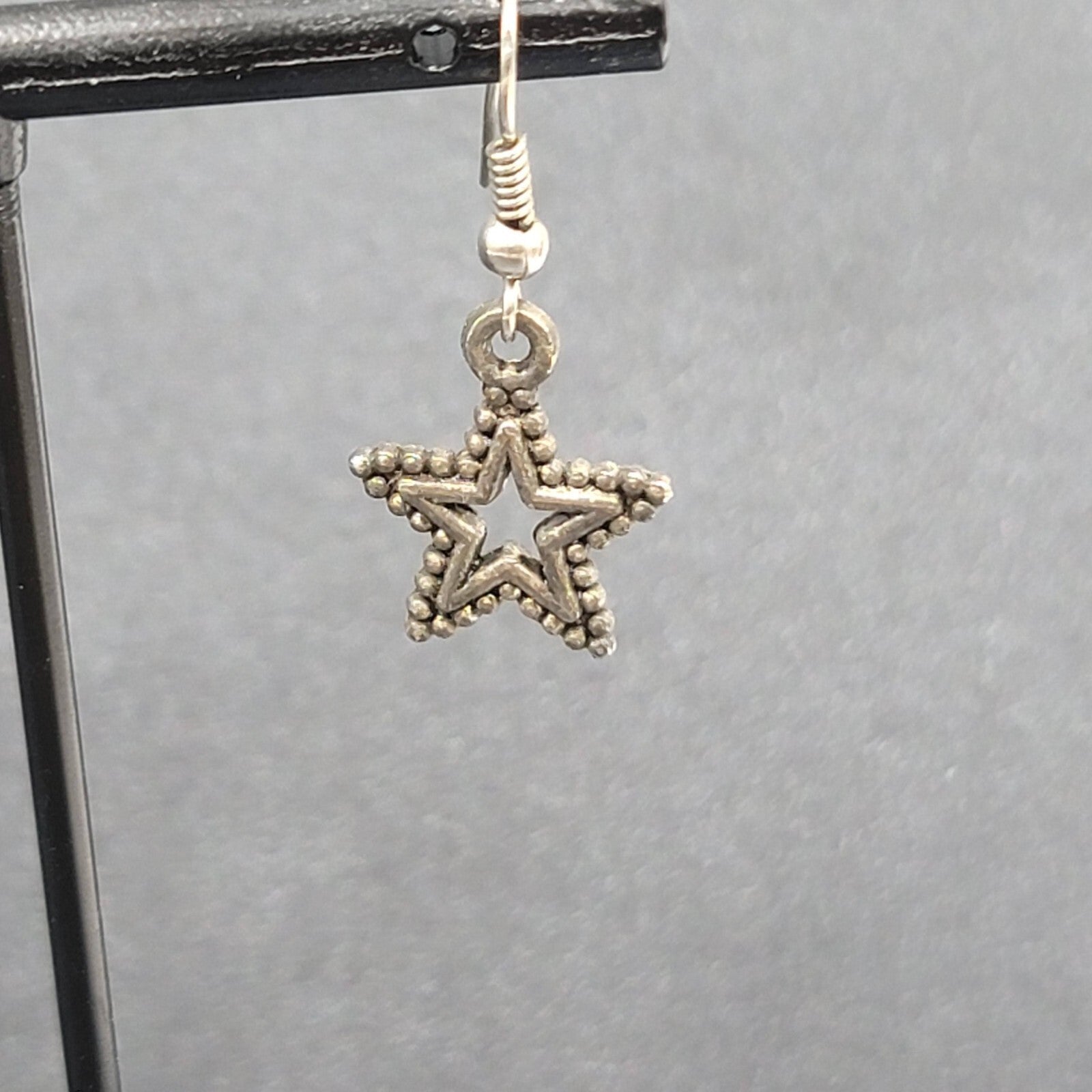 Lot of 2 Pierced Earrings Silver tone STARS Dangle Hoops