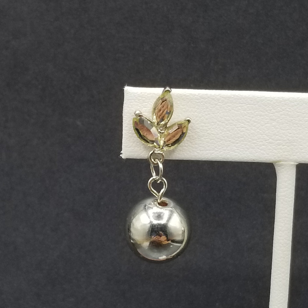 Pierced Earrings Silver tone Faceted Glass Metal Ball Statement Dangle 1 3/8"