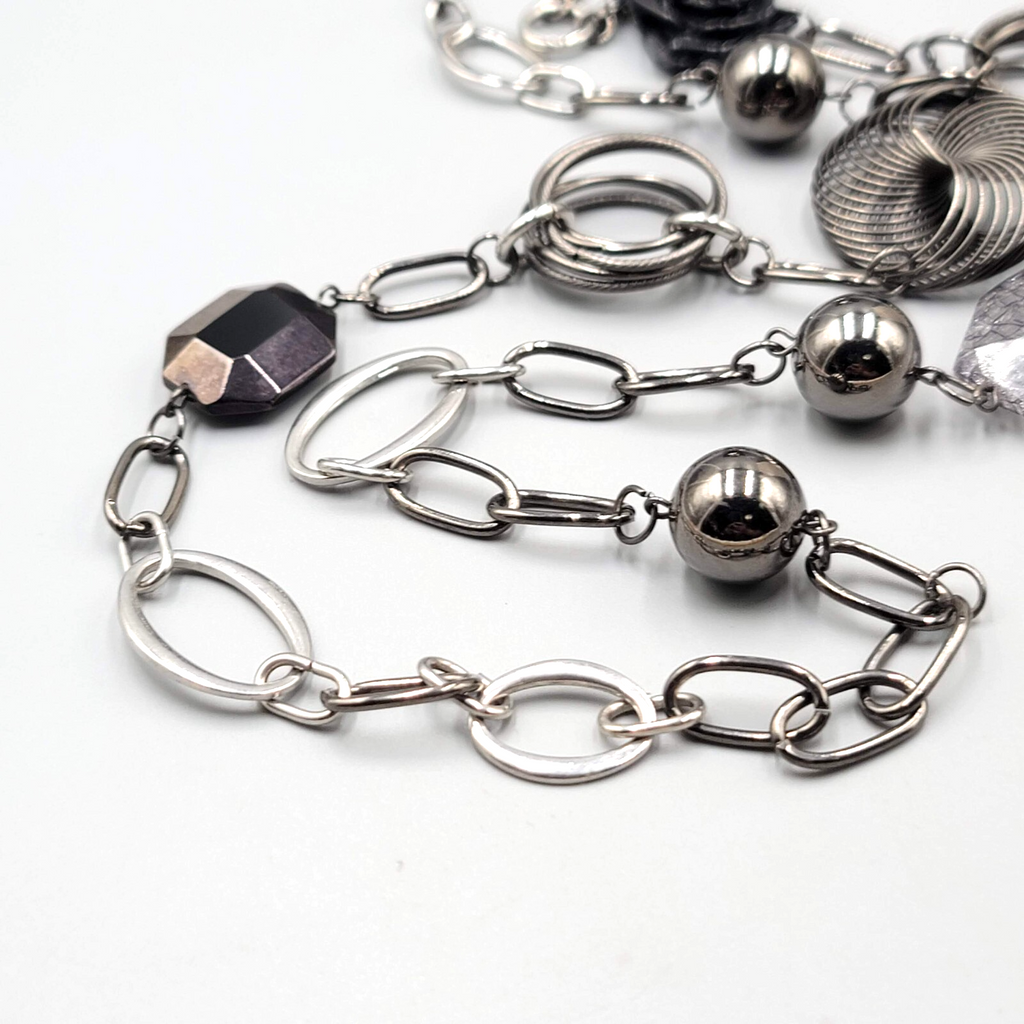 Long NY Black and Gray Necklace Eclectic Bead 42"+